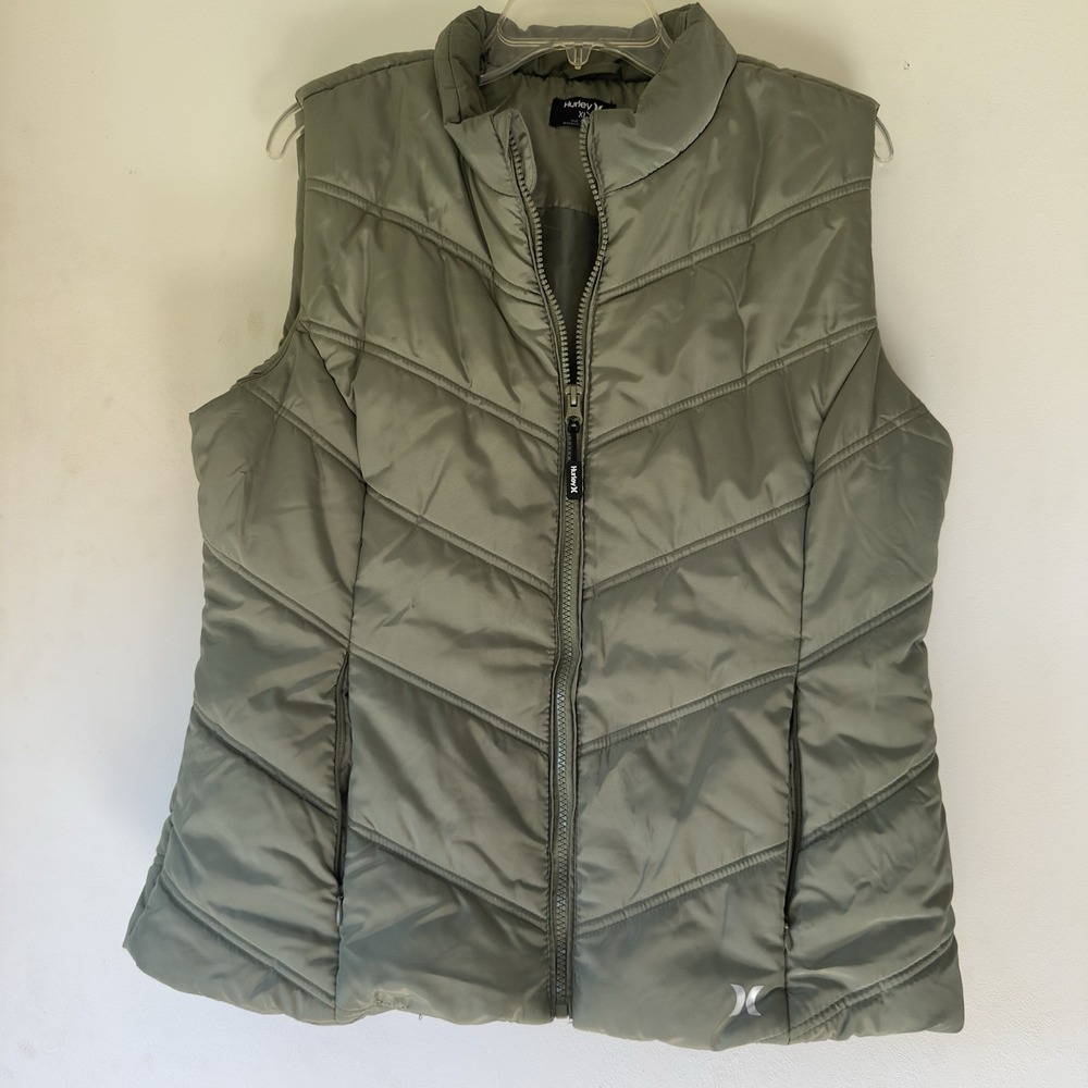 Hurley Puffer Vest Women's XL Green Full Zip Sleeveless Quilted Light Gorpcore